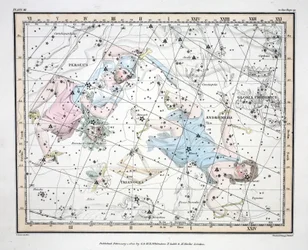 Les constellations (Planche III) Andromède, Triangula, Persée et la tête de Méduse, Gloria Frederici, extrait de 